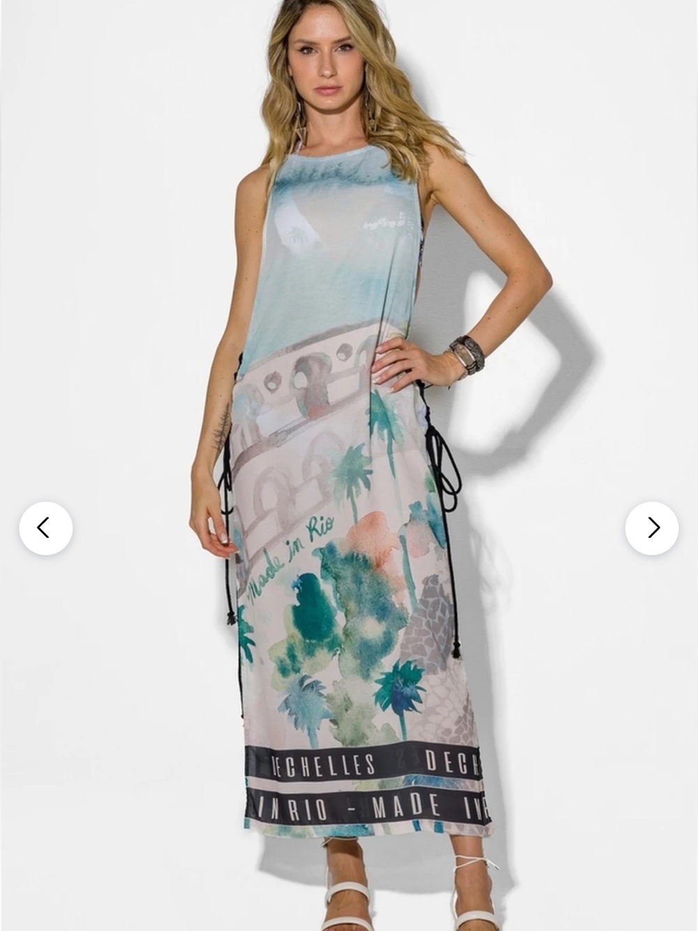 Dechelles Aqua Brazil  Watercolor Maxi Dress in Aqua & Teal